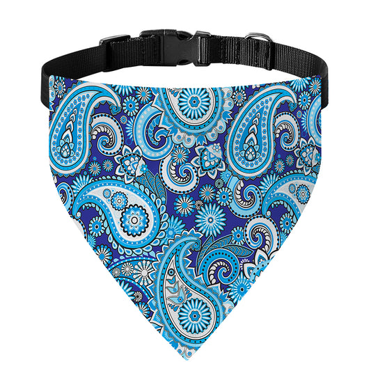 Blue Paisley Pattern Print Over The Collar Dog Bandana