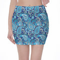 Blue Paisley Pattern Print Pencil Mini Skirt