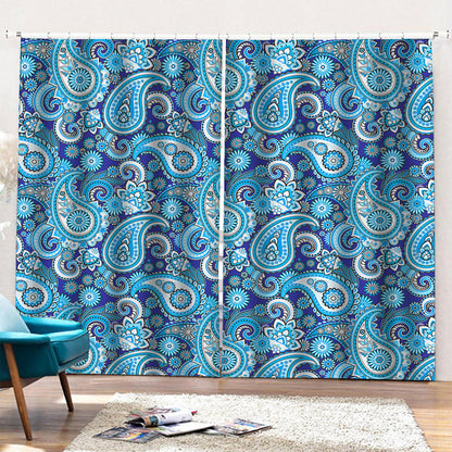 Blue Paisley Pattern Print Pencil Pleat Curtains