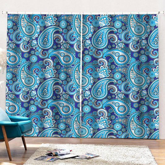 Blue Paisley Pattern Print Pencil Pleat Curtains