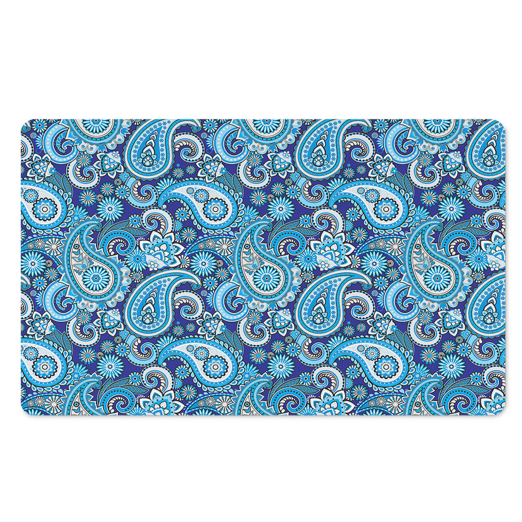 Blue Paisley Pattern Print Polyester Doormat