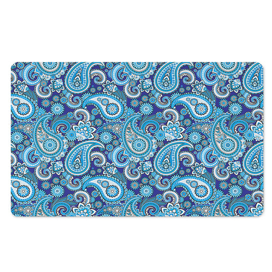 Blue Paisley Pattern Print Polyester Doormat