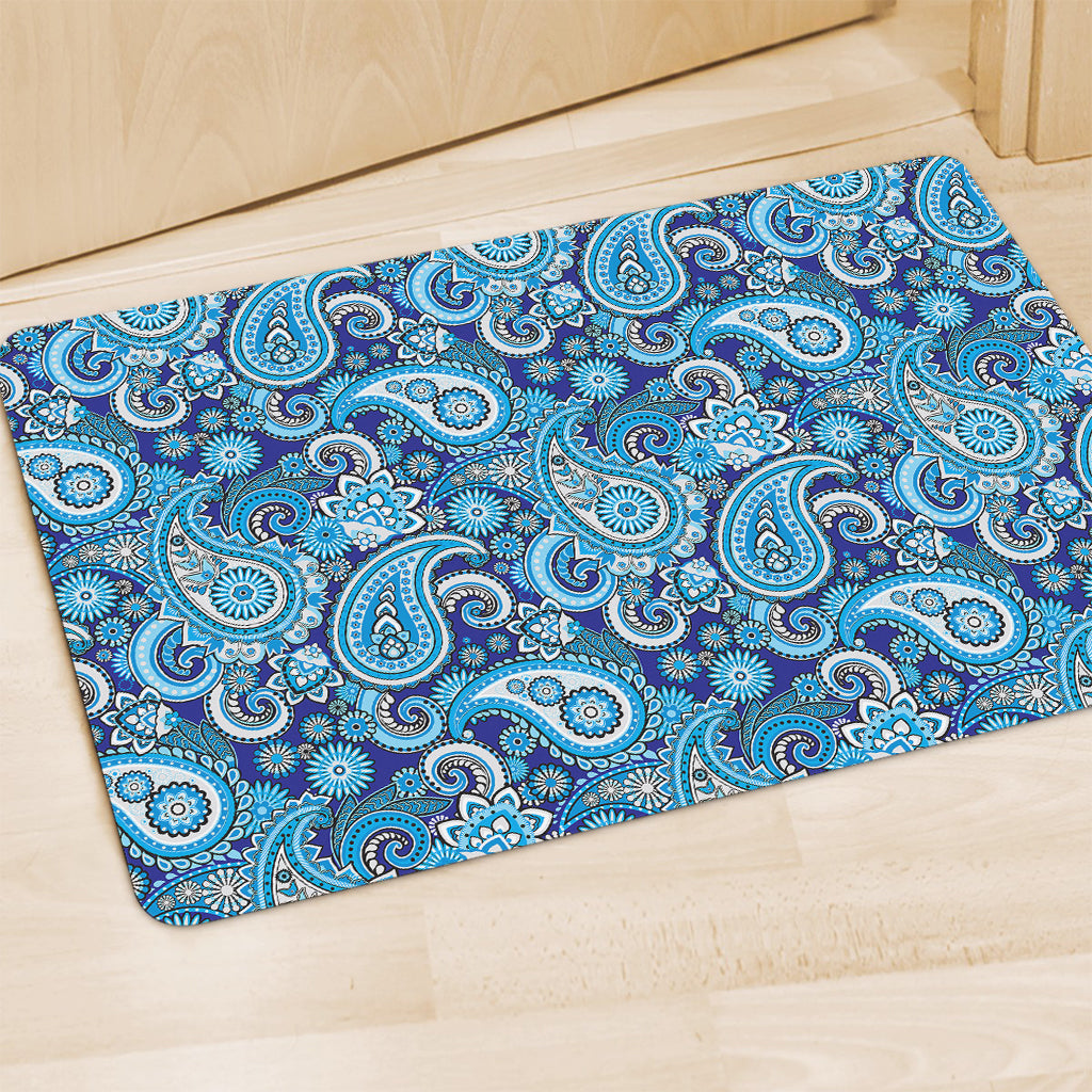 Blue Paisley Pattern Print Polyester Doormat