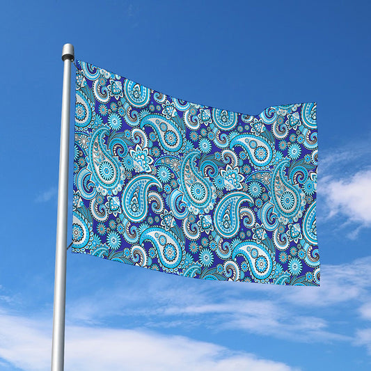 Blue Paisley Pattern Print Polyester Flag