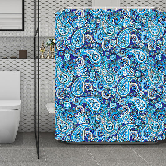 Blue Paisley Pattern Print Polyester Shower Curtain