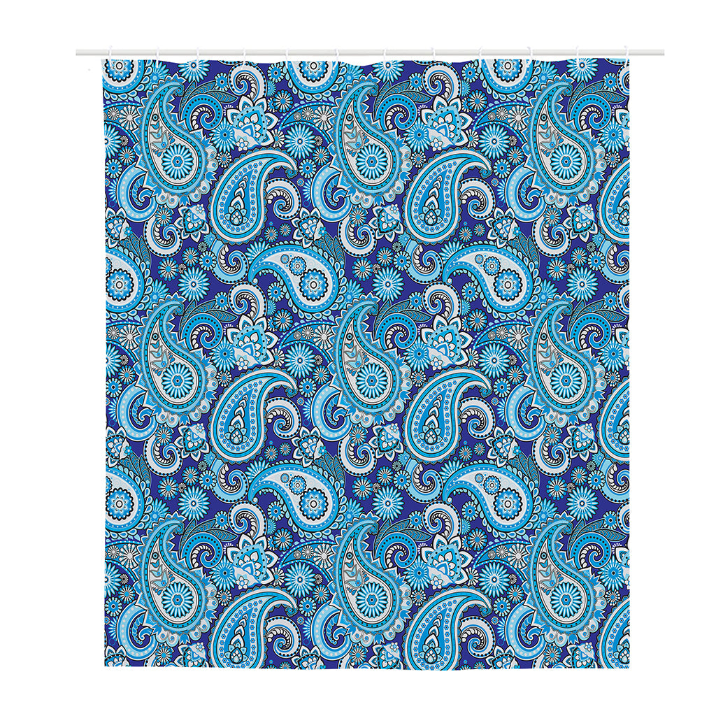 Blue Paisley Pattern Print Polyester Shower Curtain