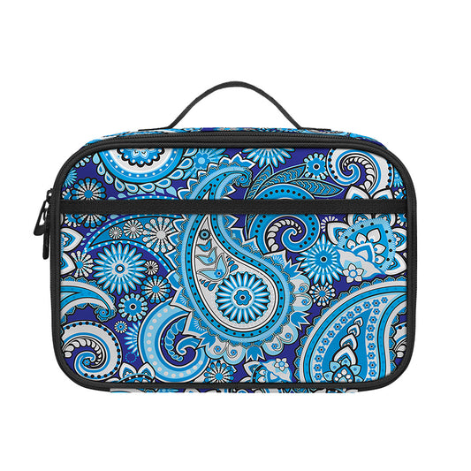 Blue Paisley Pattern Print Portable Lunch Bag