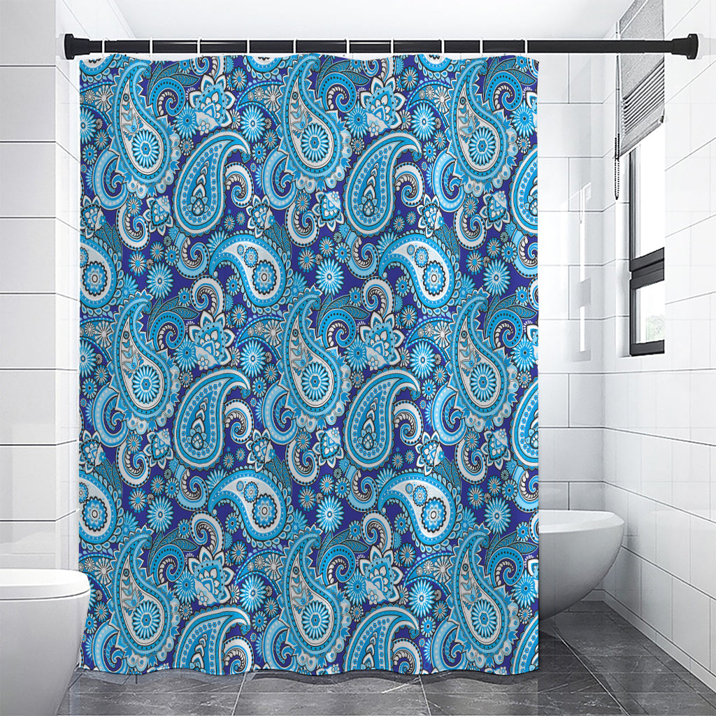 Blue Paisley Pattern Print Premium Shower Curtain
