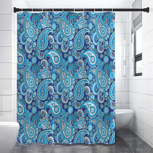 Blue Paisley Pattern Print Premium Shower Curtain