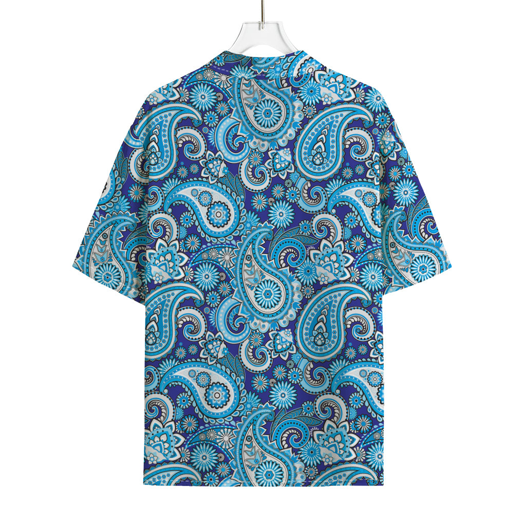 Blue Paisley Pattern Print Rayon Hawaiian Shirt