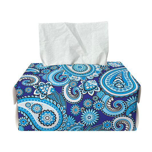 Blue Paisley Pattern Print Rectangle Tissue Box Cover