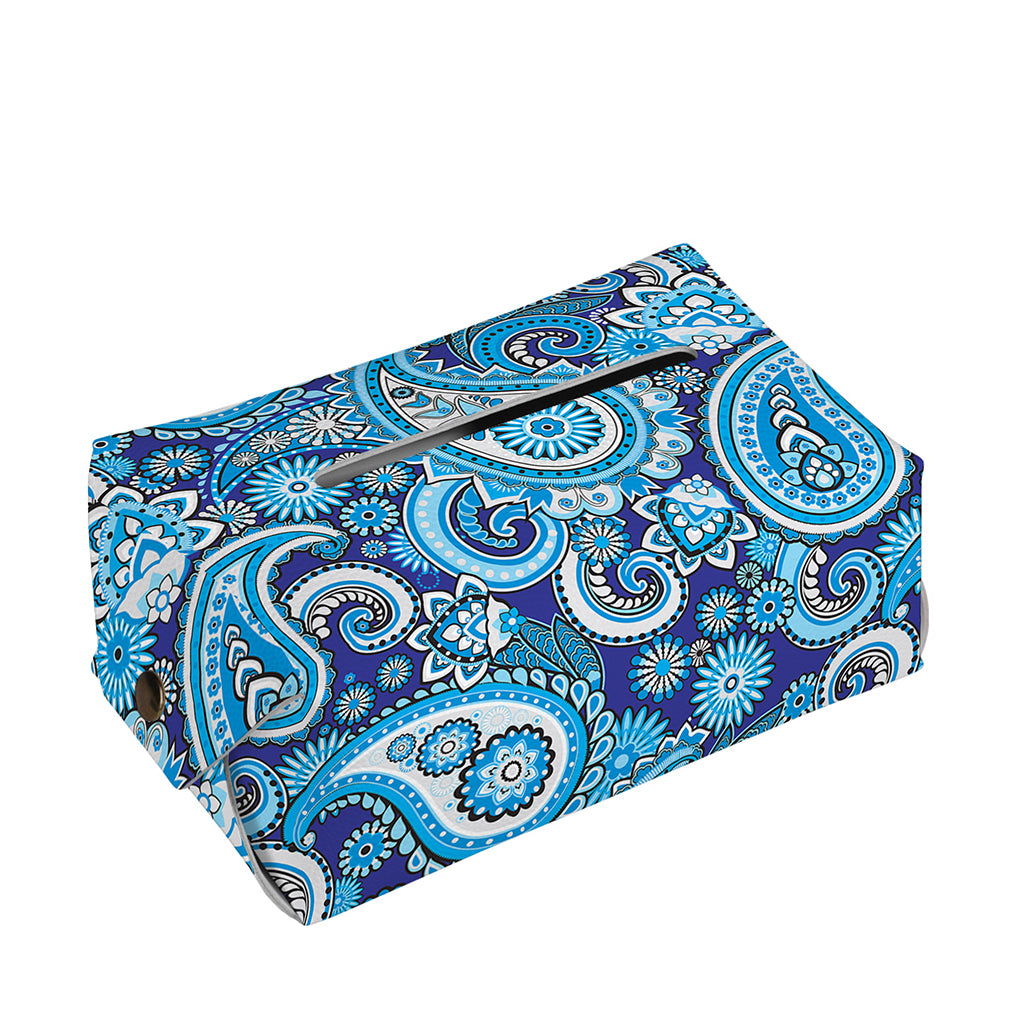 Blue Paisley Pattern Print Rectangle Tissue Box Cover