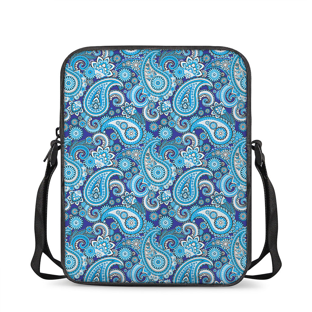 Blue Paisley Pattern Print Rectangular Crossbody Bag