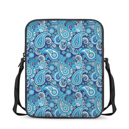 Blue Paisley Pattern Print Rectangular Crossbody Bag