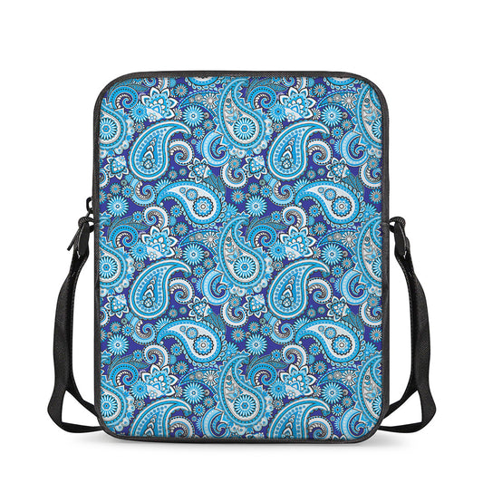 Blue Paisley Pattern Print Rectangular Crossbody Bag