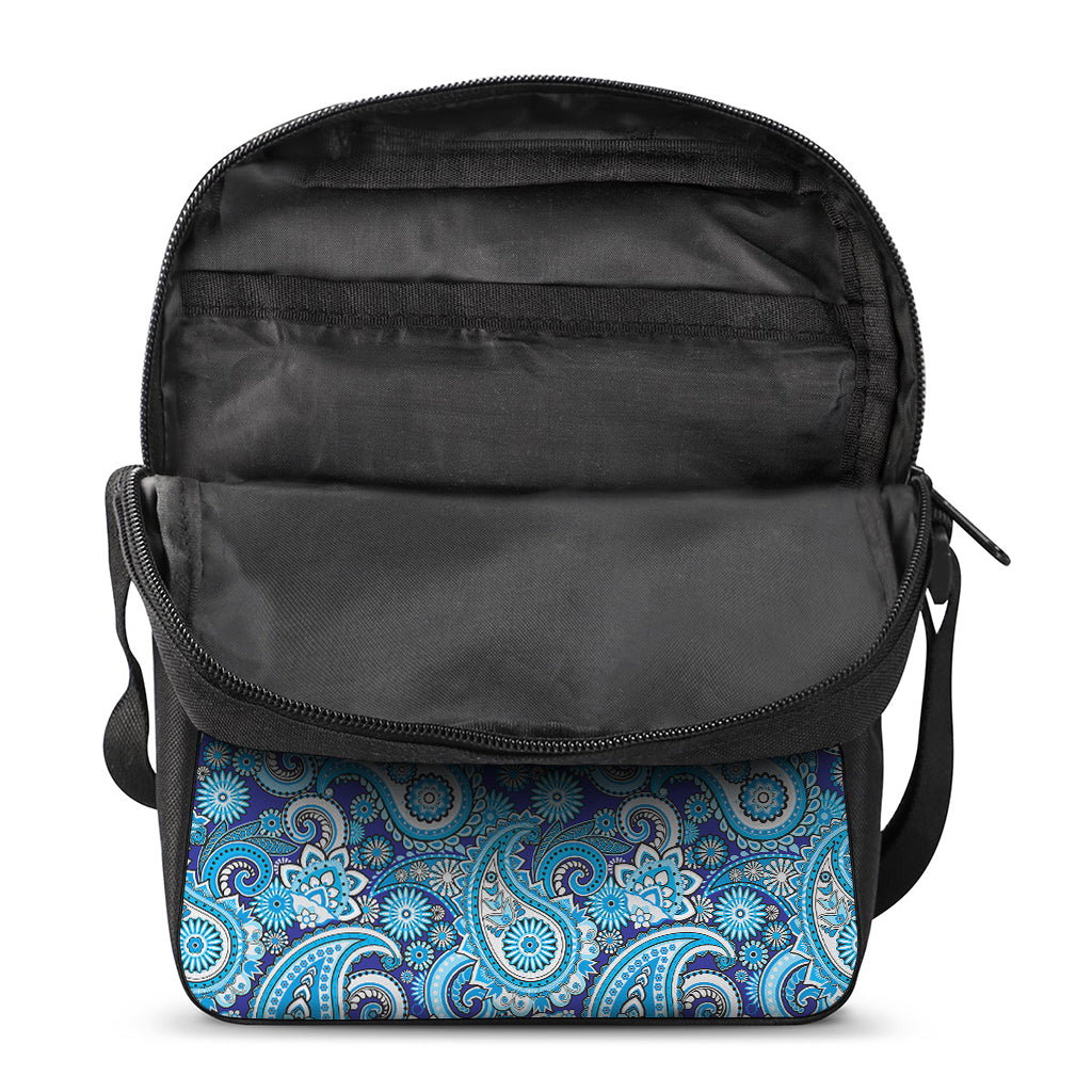 Blue Paisley Pattern Print Rectangular Crossbody Bag
