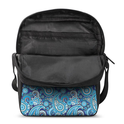 Blue Paisley Pattern Print Rectangular Crossbody Bag