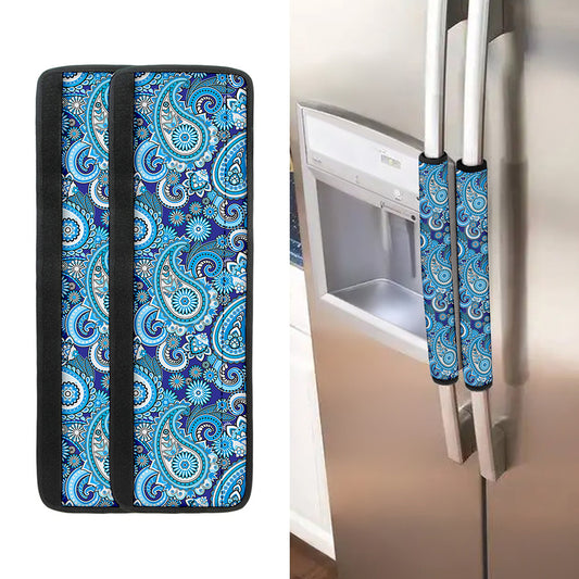 Blue Paisley Pattern Print Refrigerator Handle Covers