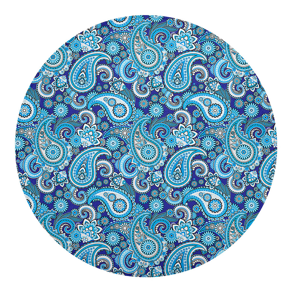 Blue Paisley Pattern Print Round Blanket