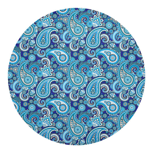 Blue Paisley Pattern Print Round Blanket