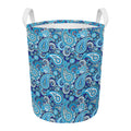 Blue Paisley Pattern Print Round Laundry Basket