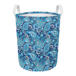 Blue Paisley Pattern Print Round Laundry Basket