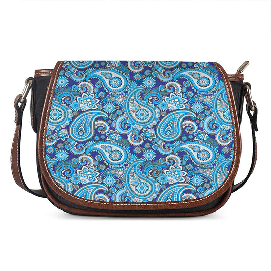 Blue Paisley Pattern Print Saddle Bag
