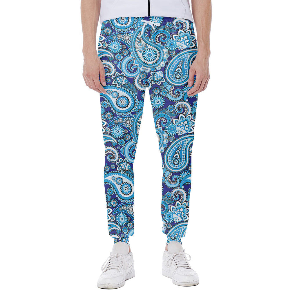 Blue Paisley Pattern Print Scuba Joggers