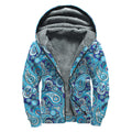 Blue Paisley Pattern Print Sherpa Lined Zip Up Hoodie