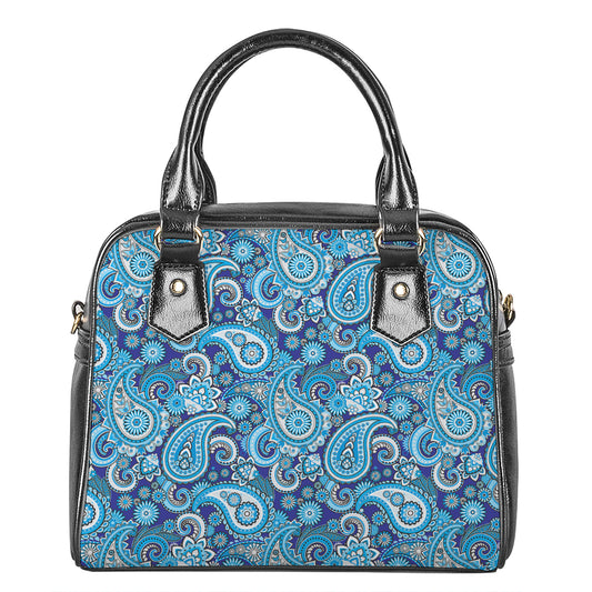 Blue Paisley Pattern Print Shoulder Handbag