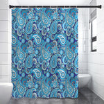 Blue Paisley Pattern Print Shower Curtain