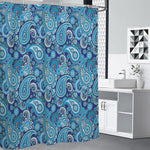 Blue Paisley Pattern Print Shower Curtain