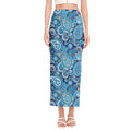 Blue Paisley Pattern Print Side Slit Maxi Skirt