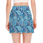 Blue Paisley Pattern Print Side Slit Mini Skirt