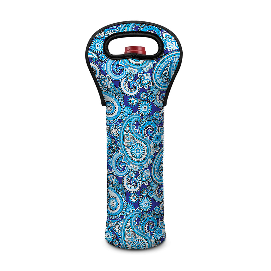 Blue Paisley Pattern Print Single Neoprene Wine Tote