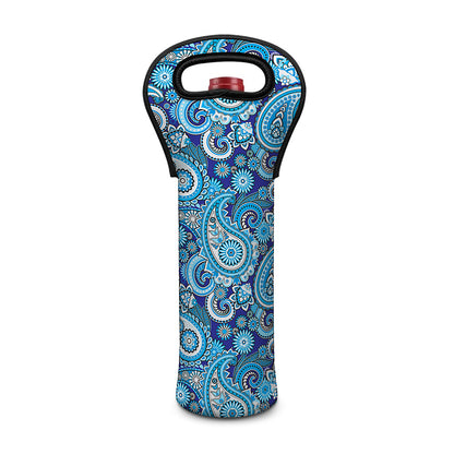 Blue Paisley Pattern Print Single Neoprene Wine Tote