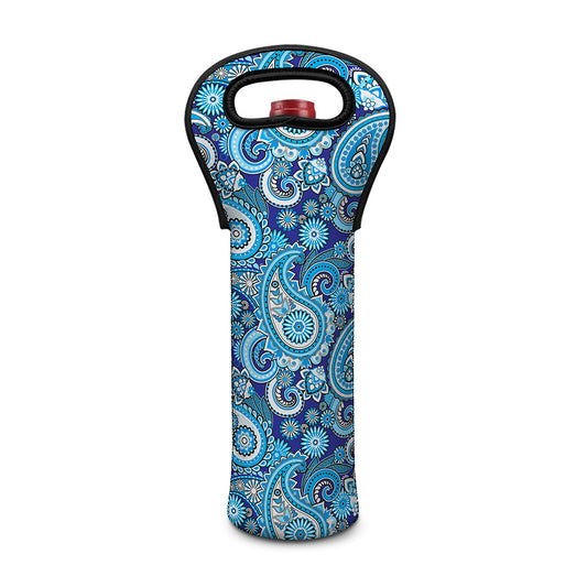 Blue Paisley Pattern Print Single Neoprene Wine Tote