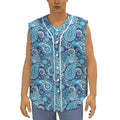 Blue Paisley Pattern Print Sleeveless Baseball Jersey