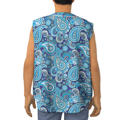 Blue Paisley Pattern Print Sleeveless Baseball Jersey
