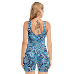 Blue Paisley Pattern Print Sleeveless One Piece Swimsuit
