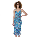 Blue Paisley Pattern Print Slim Fit Midi Cami Dress