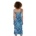 Blue Paisley Pattern Print Slim Fit Midi Cami Dress