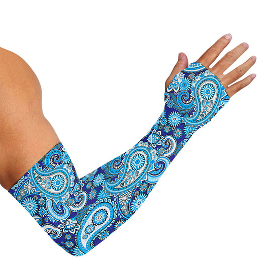Blue Paisley Pattern Print Sun Protection Arm Sleeves