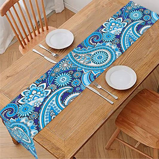 Blue Paisley Pattern Print Table Runner