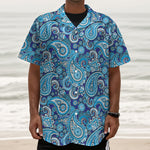 Blue Paisley Pattern Print Textured Short Sleeve Shirt
