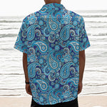 Blue Paisley Pattern Print Textured Short Sleeve Shirt