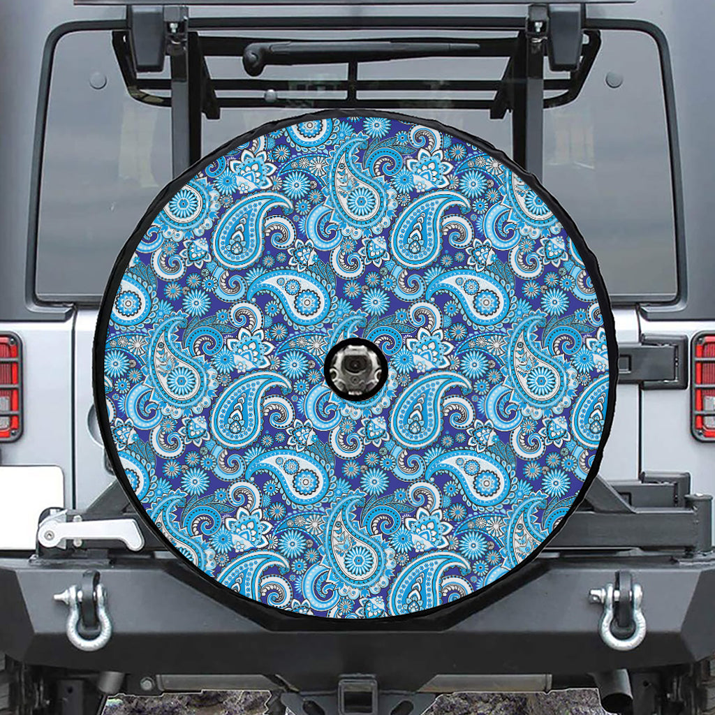 Blue Paisley Pattern Print Tire Cover With Camera Hole