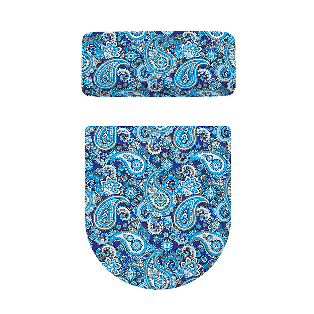 Blue Paisley Pattern Print Toilet Lid And Tank Cover Set