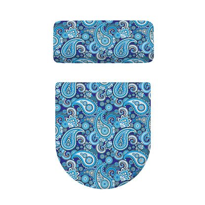 Blue Paisley Pattern Print Toilet Lid And Tank Cover Set