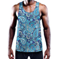 Blue Paisley Pattern Print Men's Workout Tank Top